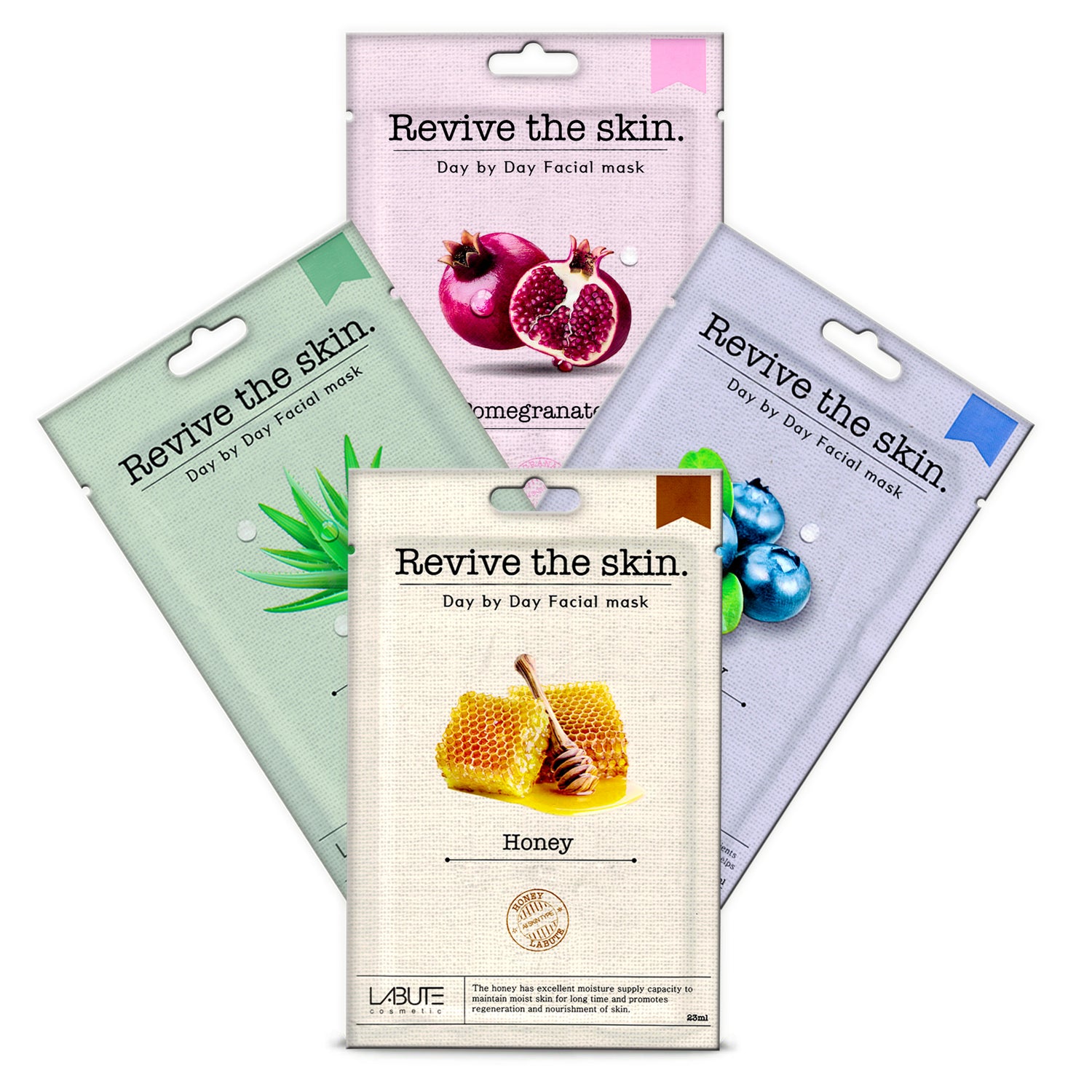 ECONBIO ROOTS Labute Honey, Aloevera, Blueberry & Pomegranate Facial Sheet Mask (Pack of 4)