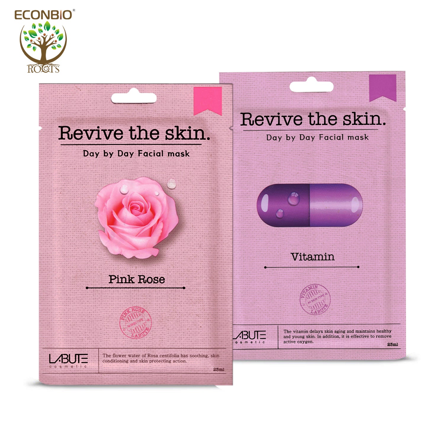 ECONBIO ROOTS Labute Pink Rose & Vitamin Facial Mask (Pack of 2)