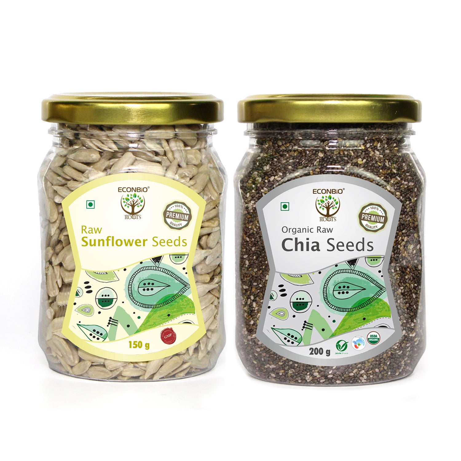 ECONBIO ROOTS Natural Seeds Combo (Sunflower 150g & Chia seeds 200g)