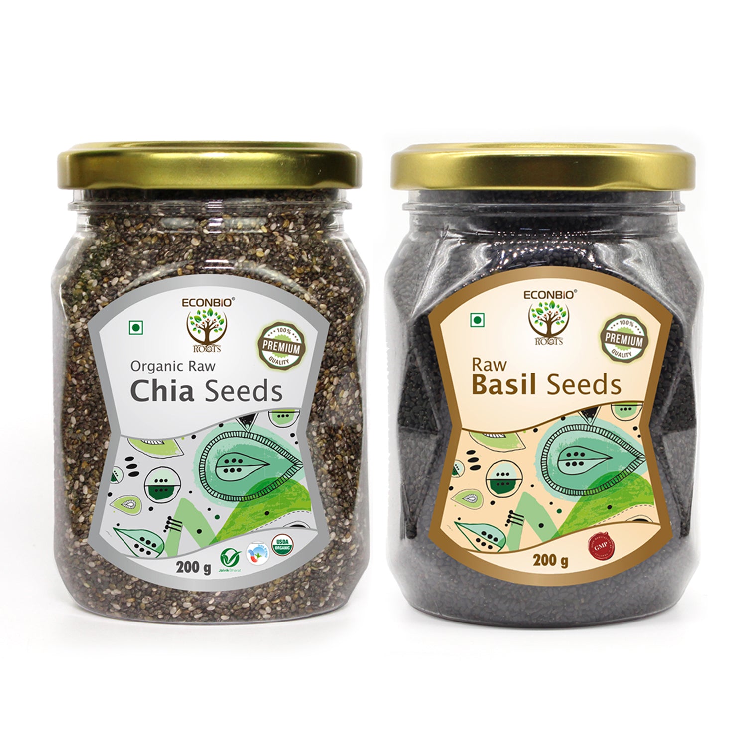 ECONBIO ROOTS Organic Seeds Combo (Chia 200g & Basil seeds 200g)