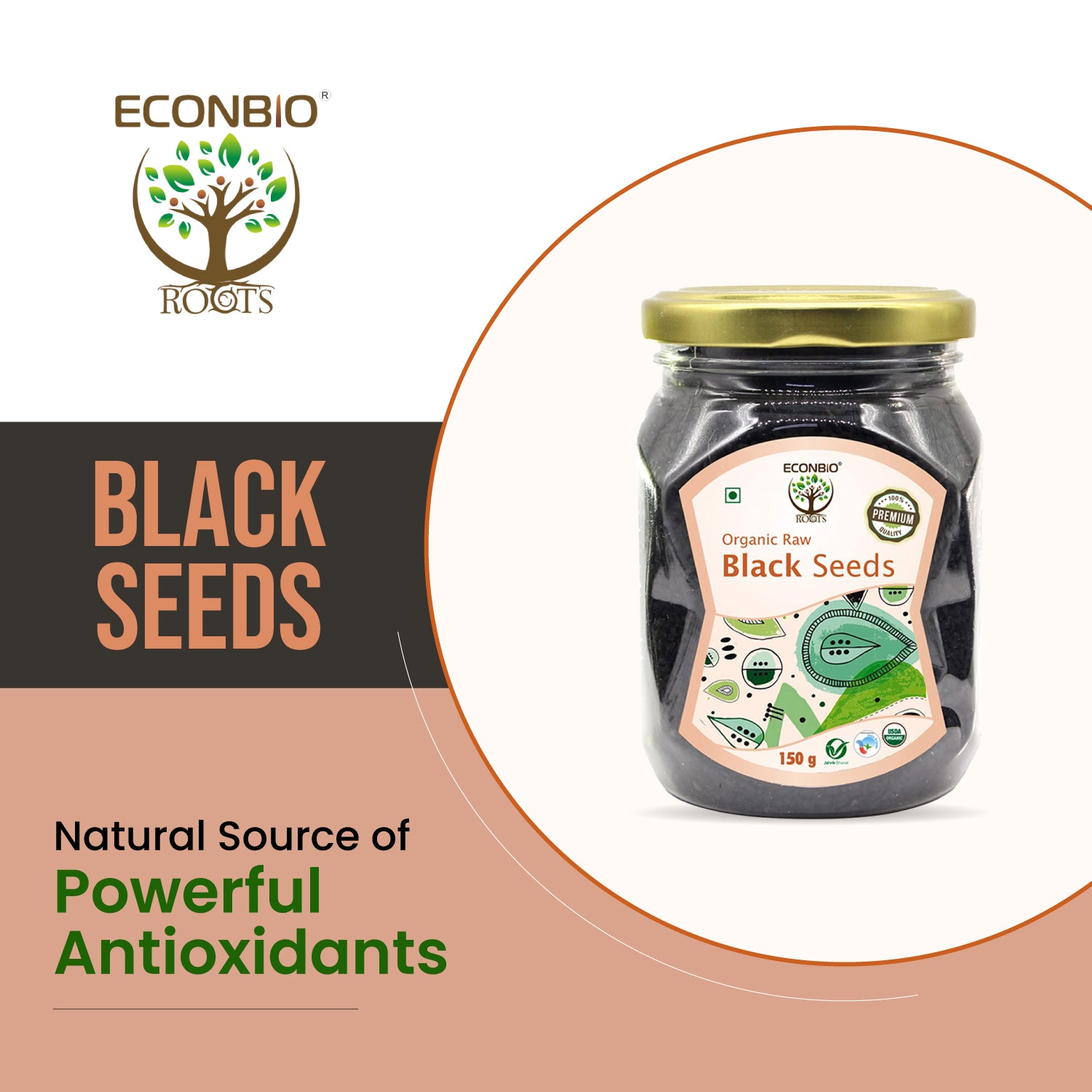 ECONBIO ROOTS Certified 100% Organic Raw Black Seeds 150g (Pack of 2)