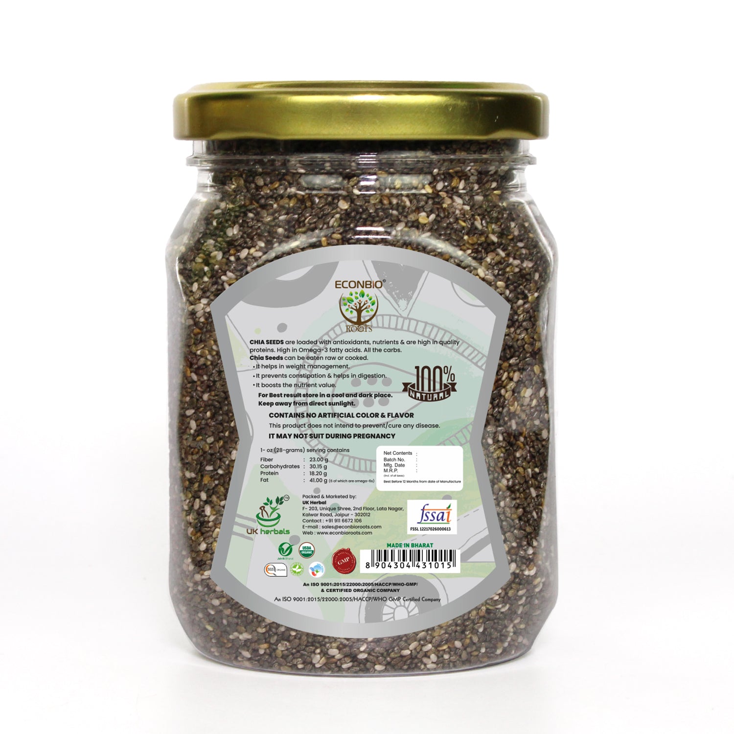 ECONBIO ROOTS Certified 100% Organic Almonds 150g, Raisins 150g & Raw Chia Seeds 200g