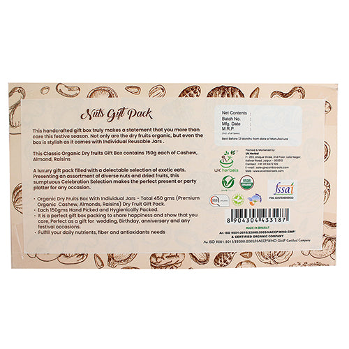 ECONBIO ROOTS Certified 100% Organic Dry Fruits Combo 450g ( Organic Raisins, Cashews & Organic Almonds)