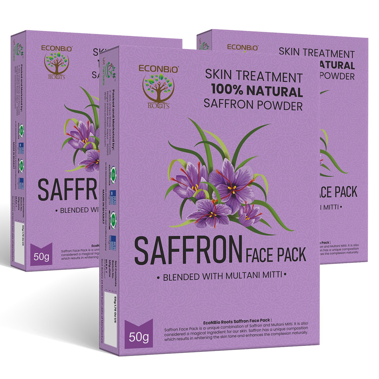 ECONBIO ROOTS 100% Natural Saffron Face Pack 50g (Pack of 3)