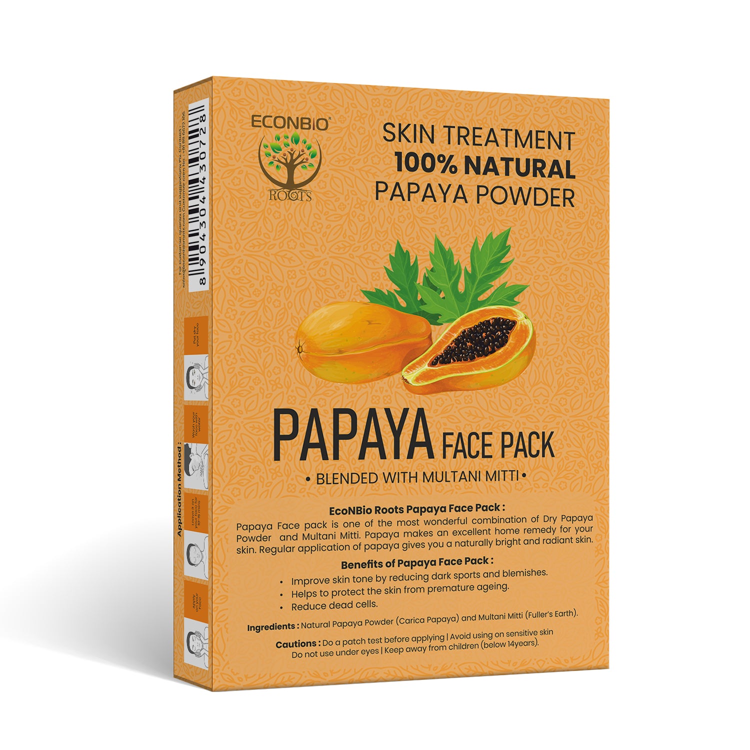 ECONBIO ROOTS 100% Natural Face Pack Combo | Papaya, Cucumber & Orange Face Pack | 50g (Pack of 3)