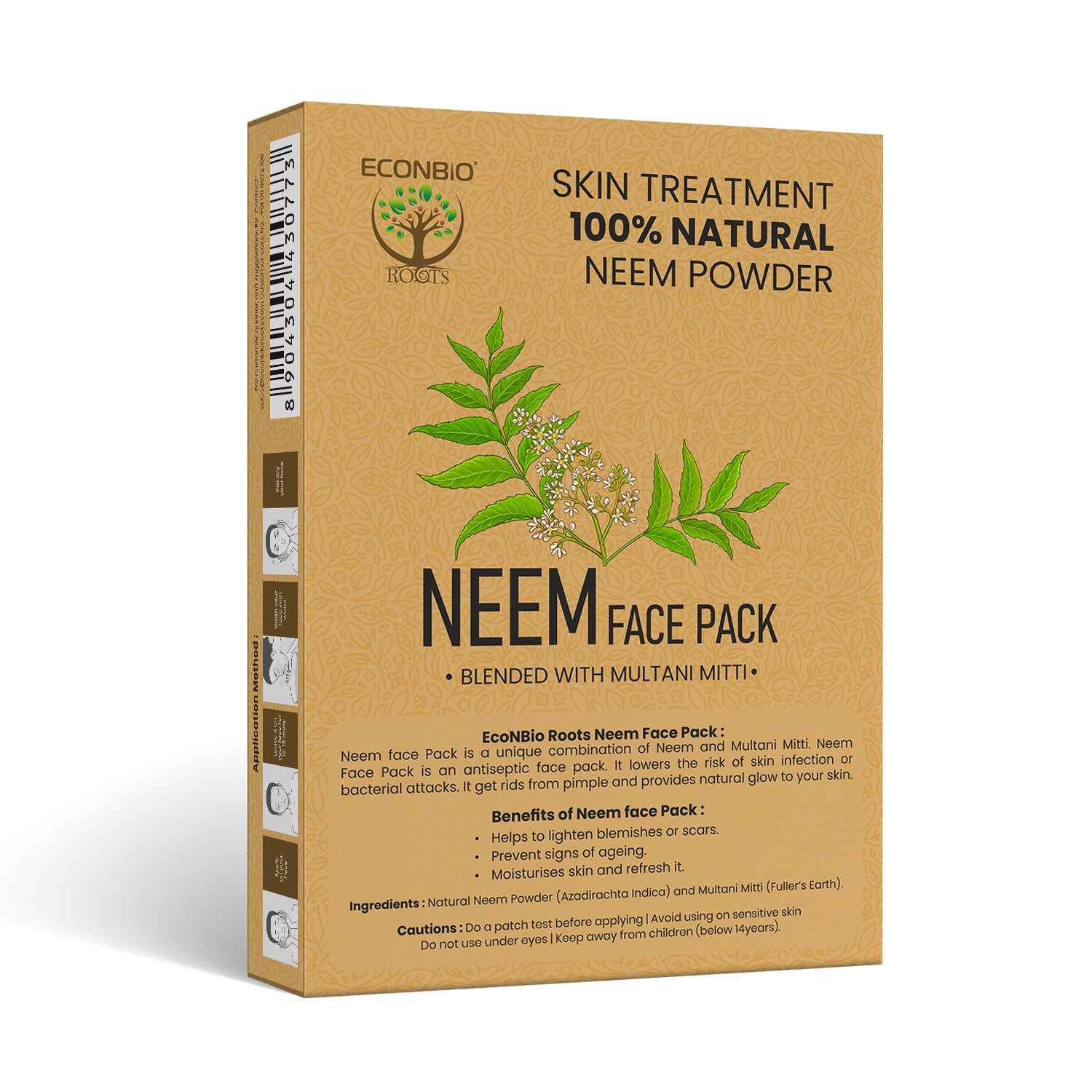 ECONBIO ROOTS 100% Natural Skin Care Combo | Neem, Tulsi & Chandan Face Pack | 50g (Pack of 3)