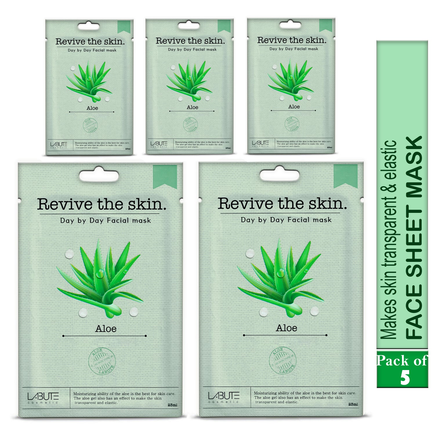 ECONBIO ROOTS Korean Skin Moisturizing Aloe Vera Facial Sheet Mask, 23ml (Pack of 5)