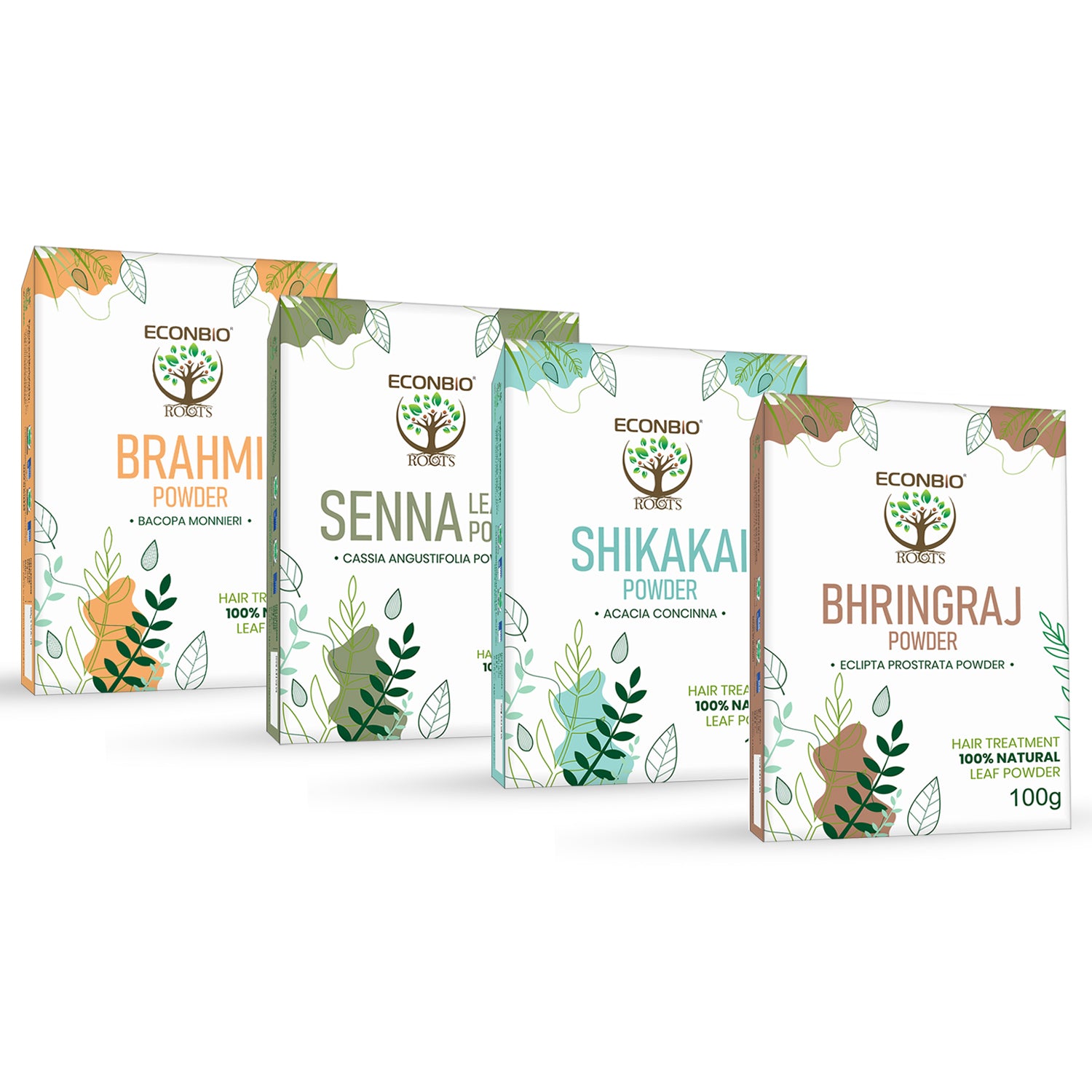 ECONBIO ROOTS Natural Hair Care Combo (Bhrahmi 100g, Senna 100g, Shikakai 100g & Bhringaraj Powder 100g)