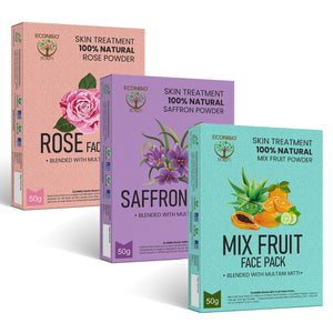 ECONBIO ROOTS 100% Natural Skin Care Combo | Rose, Saffron 50g & Mix Fruits Face Pack | 50g (Pack of 3)