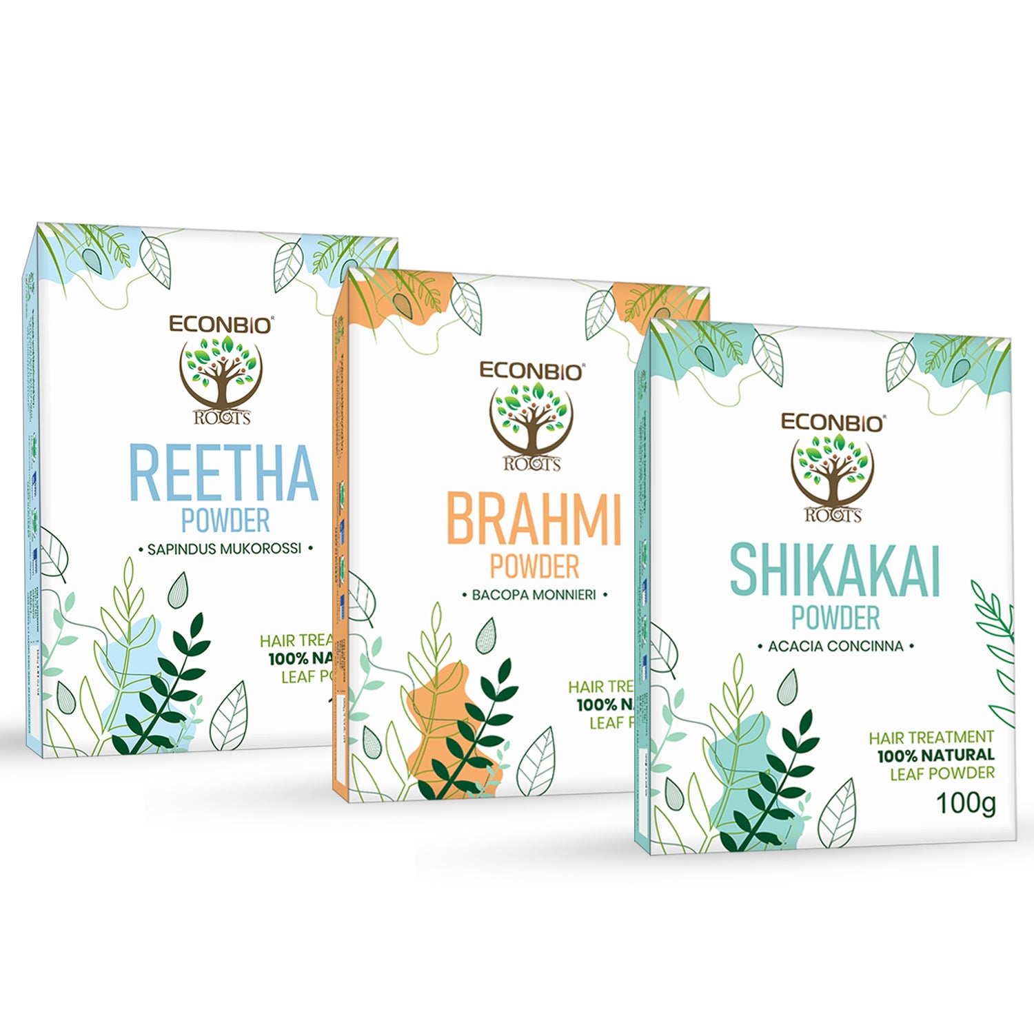 ECONBIO ROOTS Natural Hair Care Combo (Reetha 100g, Shikakai 100g & Brahmi Powder 100g)