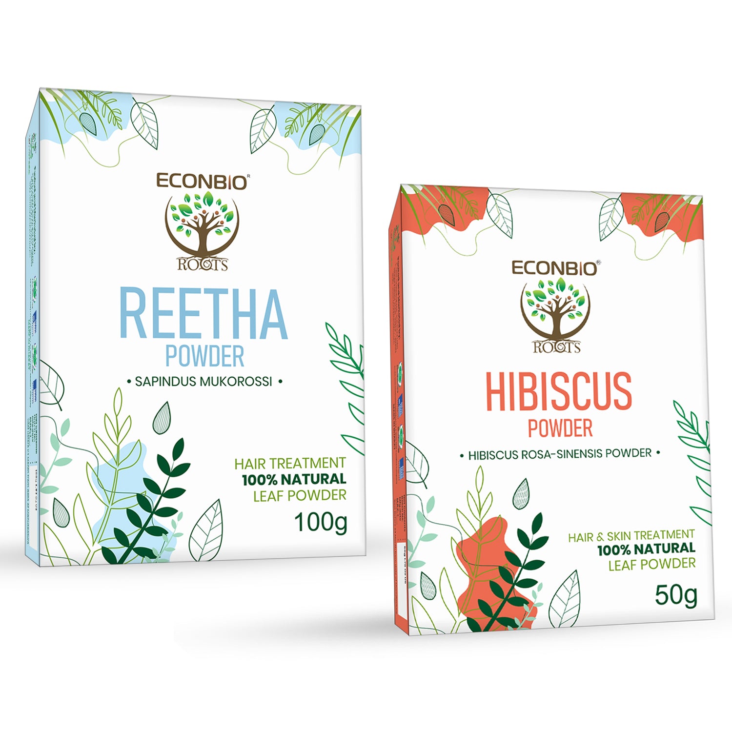ECONBIO ROOTS Natural Hair Care Combo (Hibiscus 50g & Reetha Powder 100g)