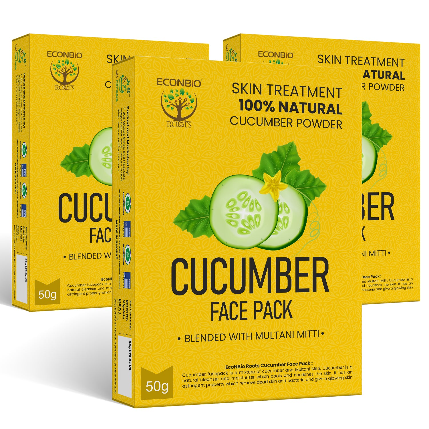 ECONBIO ROOTS 100% Natural Cucumber Face Pack 50g (Pack of 3)