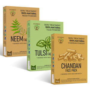 ECONBIO ROOTS 100% Natural Skin Care Combo | Neem, Tulsi & Chandan Face Pack | 50g (Pack of 3)