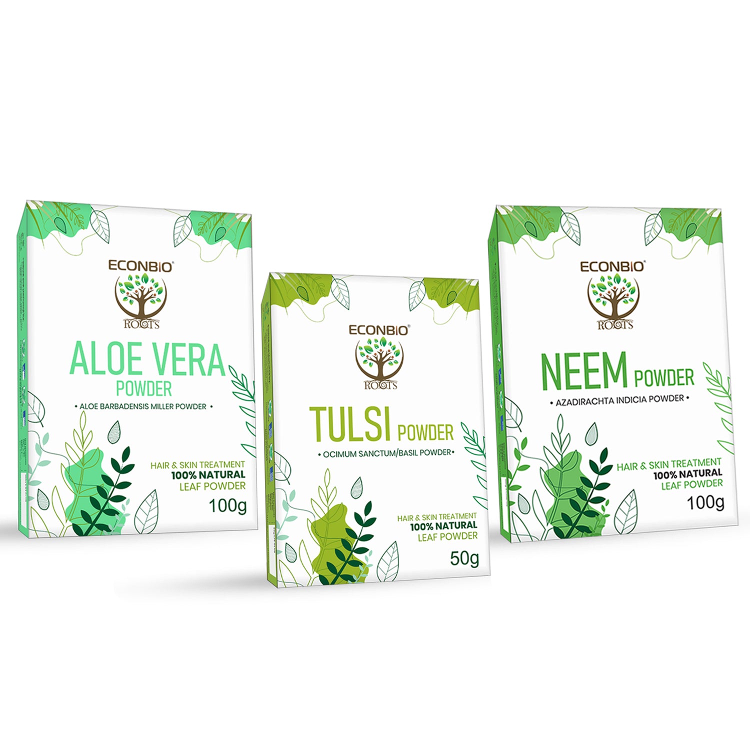 ECONBIO ROOTS Natural Hair Care Combo (Neem100g, Tulsi 50g and Aloe vera Powder100g )