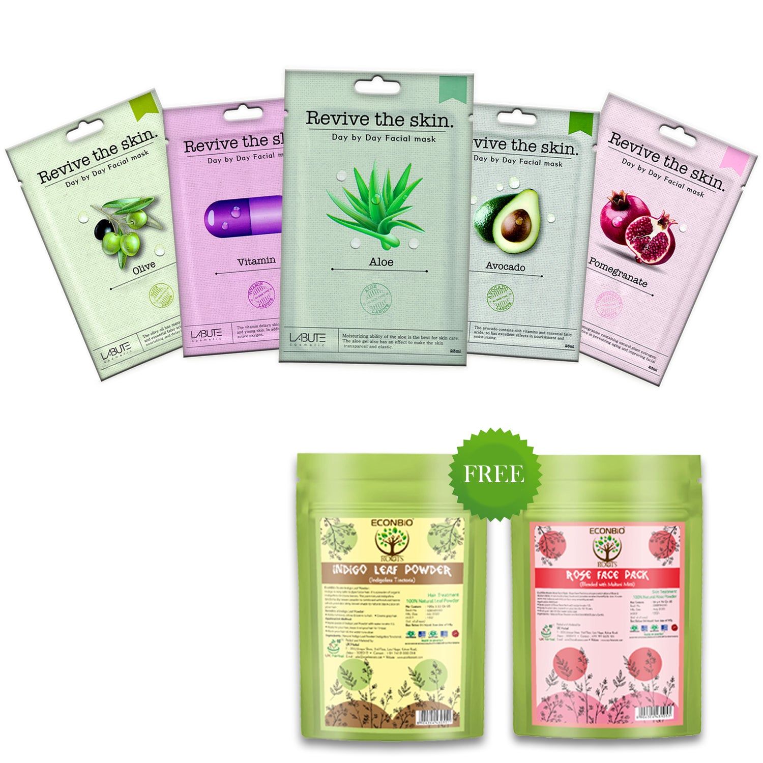 ECONBIO ROOTS Moisturizes & Acne Treatment facial sheet mask (Pack of 5)