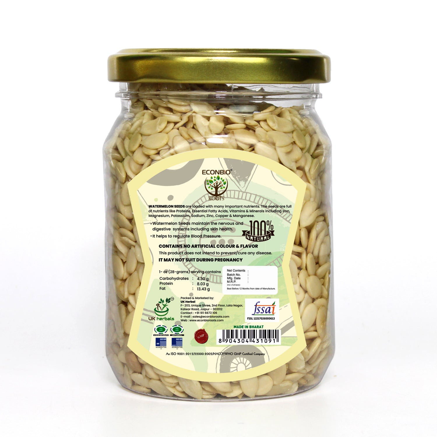 ECONBIO ROOTS Natural Seeds Combo (Chia 200g, Pumpkin 200g & Watermelon seeds 150g))